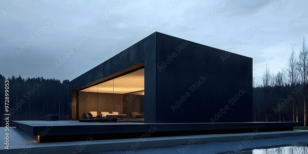 Modern Black House With Large Windows In Forest Modern Black House With Large Windows In Forest