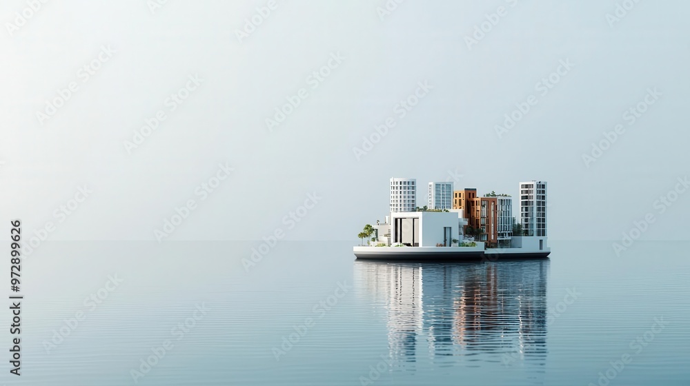 Obraz premium A floating offshore city concept, utilizing advanced engineering techniques for modular platforms, wave-resistant structures