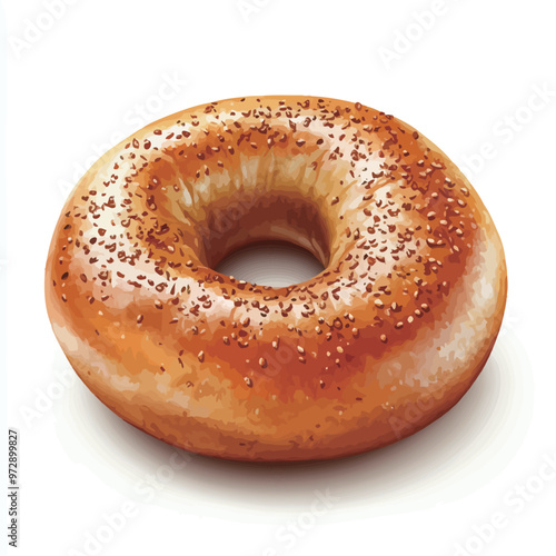Bagel with sesame seeds isolated on white background. Vector illustration.