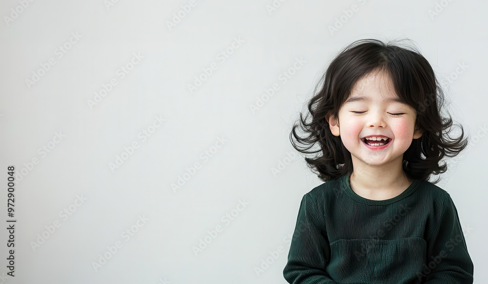 Cheerful child with curly hair, smiling and radiating joy in a minimalistic setting, perfect for family and happiness themes. Cheerful child with curly hair, smiling and radiating joy in a minimalistic setting, perfect for family and happiness themes.