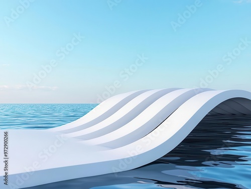 Innovative floating bridge design, supported by advanced engineering concepts, connecting two cities across water #972900266