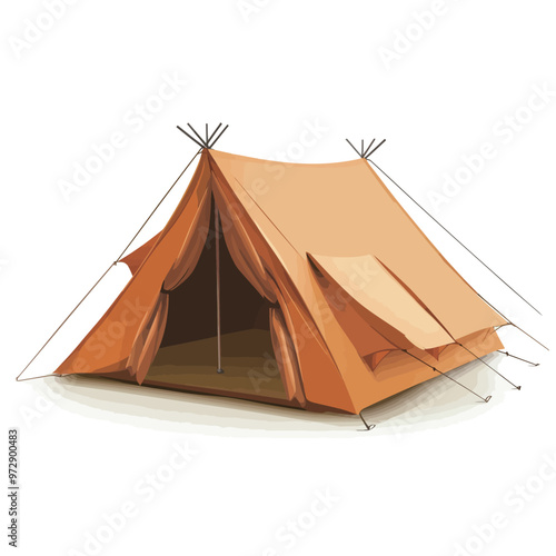 Orange camping tent isolated on white background. Vector illustration.