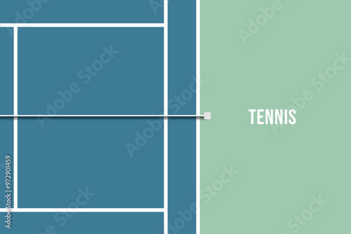 Top view of tennis hard court with tennis writing on the right.