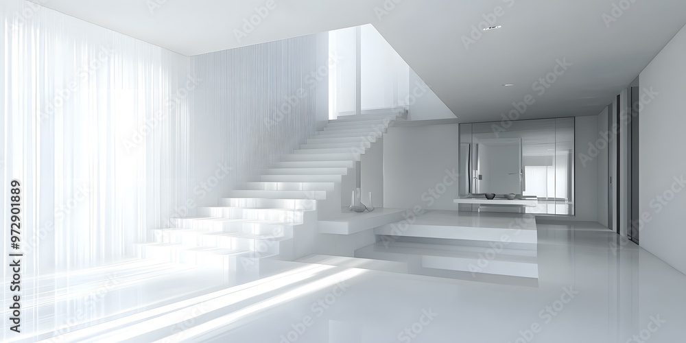 Fototapeta premium White Minimalist Staircase and Modern Interior Design