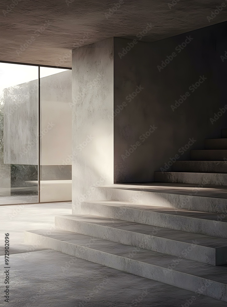 Obraz premium Minimalist Concrete Staircase with a Window