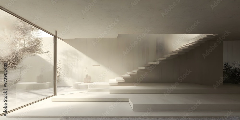 Obraz premium Minimalist Interior Design with Staircase and Window View