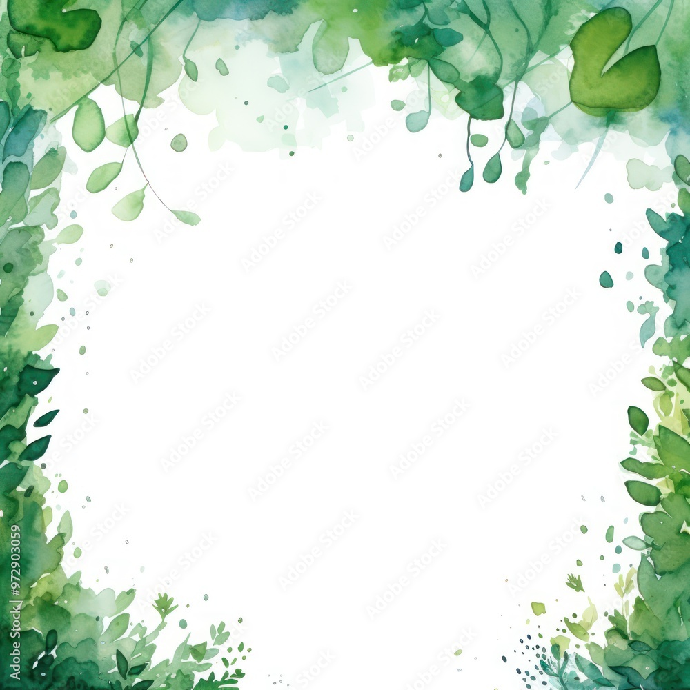 Serene Green Nature Background with Lush Foliage and Soft Mist. Rainy Spring Watercolor Frame Scene. Eco Concept and Tranquil Design Serene Green Nature Background with Lush Foliage and Soft Mist. Rainy Spring Watercolor Frame Scene. Eco Concept and Tranquil Design