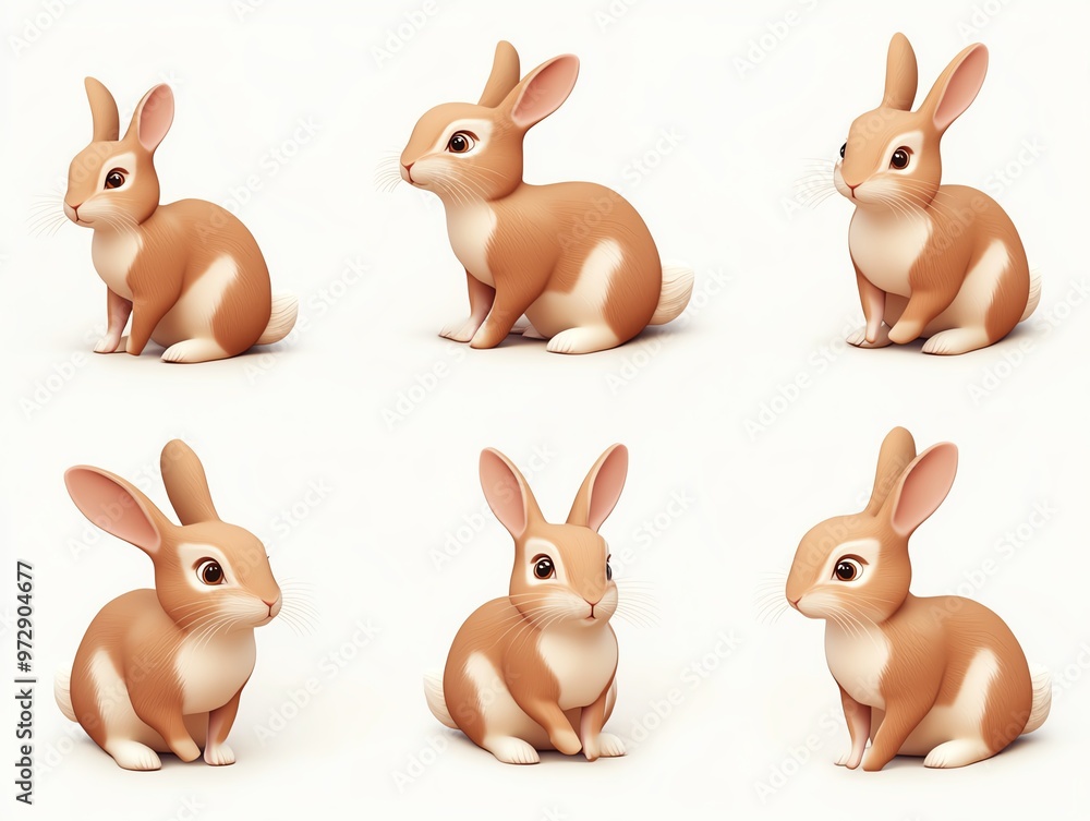 Fototapeta premium Cute cartoon rabbits in various poses, perfect for children's illustrations or pet-themed designs.