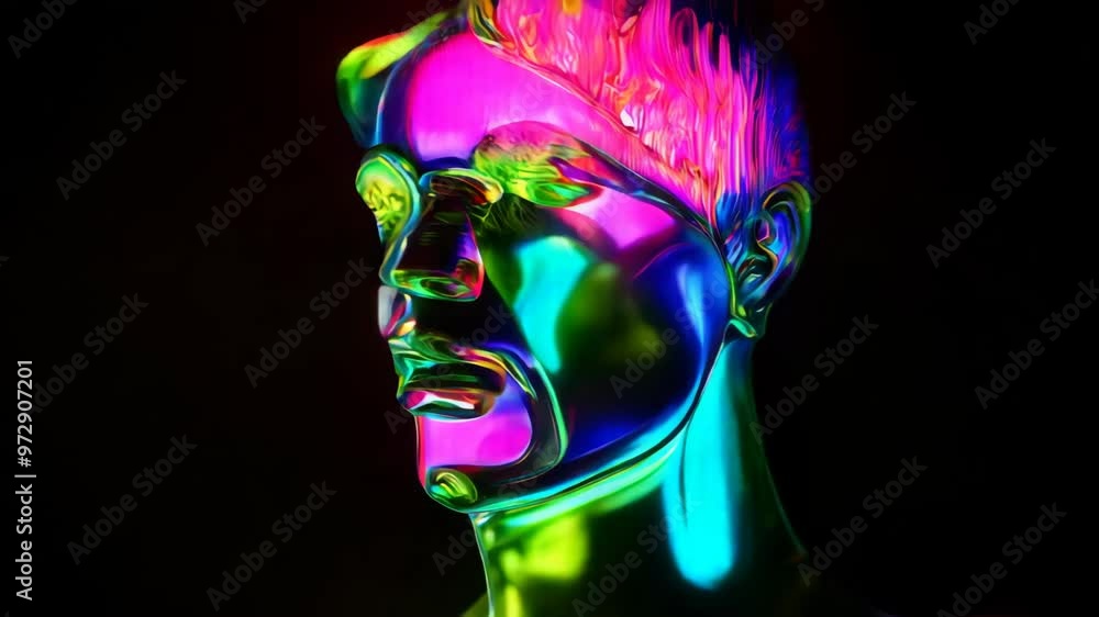 Neon metal man with muscular body on dark background Neon metal man with muscular body on dark background