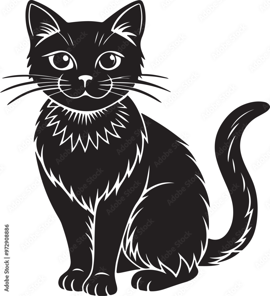 Obraz premium Silhouette of a black cat on a white background, exemplifying stylish vector art illustration