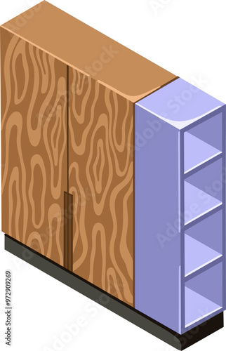 Isometric wardrobe. Perfect for interior mood boards and planning sketches. Vector.