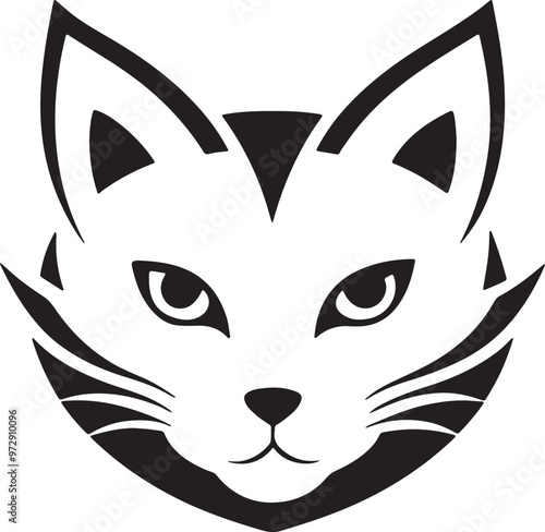 Vector logo of a black and white cat's head set against a white backdrop, showcasing its distinct features