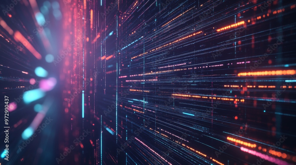 Obraz premium A dynamic digital network background, glowing circuits and flowing data streams representing advanced technological abilities and processes