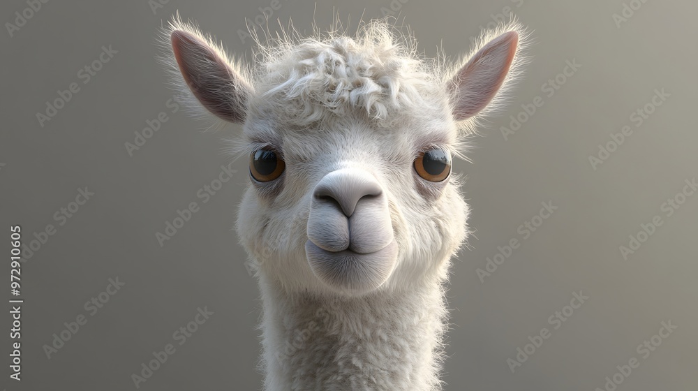 Obraz premium 36. **Detailed 3D render of a fluffy baby llama with expressive eyes and soft fur