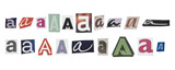 Set of isolated cut-out letter “A” from magazines on a transparent background, retro y2k style