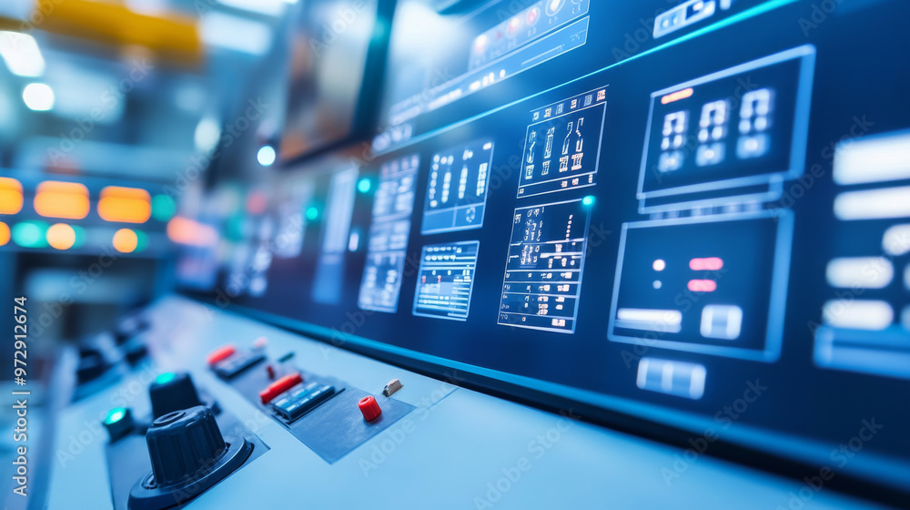 Programmable logic controllers (PLCs) managing industrial processes in a control room Programmable logic controllers (PLCs) managing industrial processes in a control room