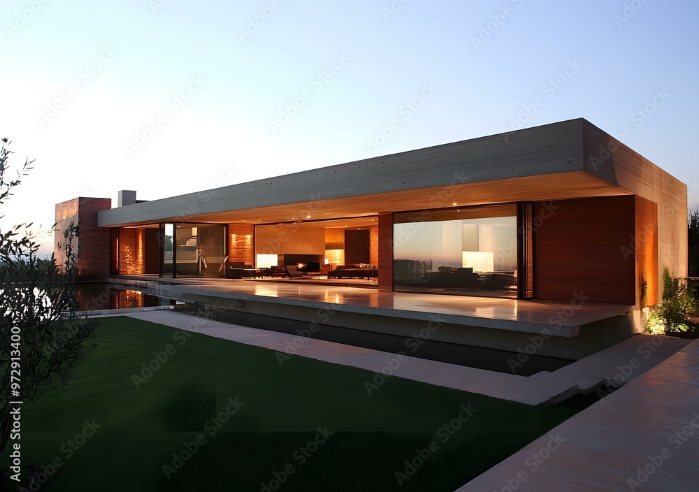 Modern Concrete House with Large Windows and Pool Modern Concrete House with Large Windows and Pool