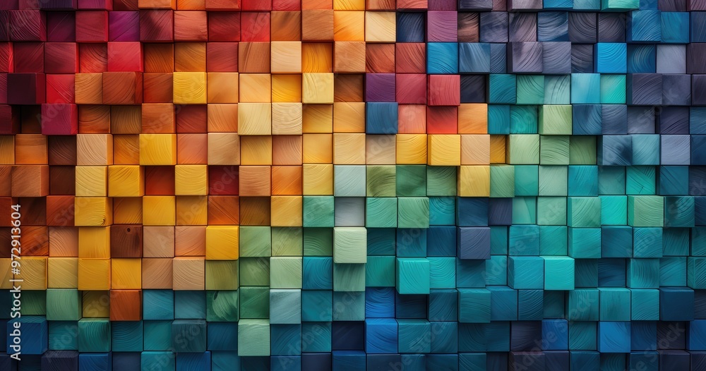 A vibrant mosaic of colorful cubes arranged in a gradient pattern, showcasing artistic design and texture. A vibrant mosaic of colorful cubes arranged in a gradient pattern, showcasing artistic design and texture.