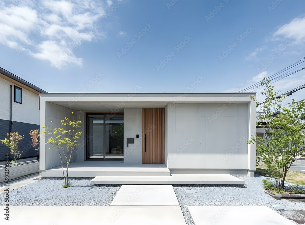 Modern Minimalist House Entrance with Concrete and Wood Modern Minimalist House Entrance with Concrete and Wood