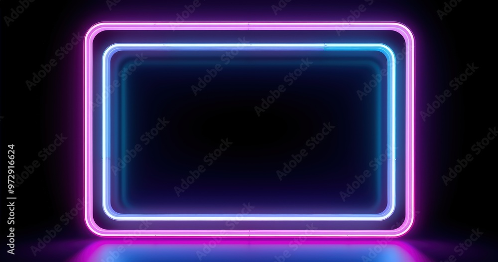 A vibrant neon frame with pink and blue lights against a dark background, suitable for digital displays or artistic presentations. A vibrant neon frame with pink and blue lights against a dark background, suitable for digital displays or artistic presentations.