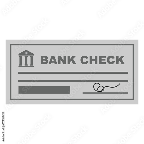 Bank check vector illustration in grey scale isolated on a white background.