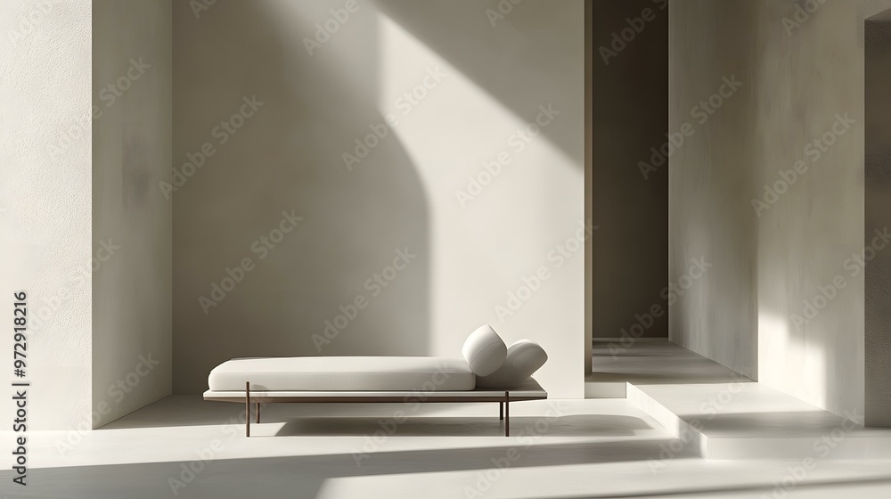 Fototapeta premium Minimalist Interior Design with White Sofa and Sunlight