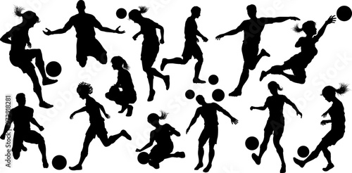 Soccer football player male and female silhouette men and women set