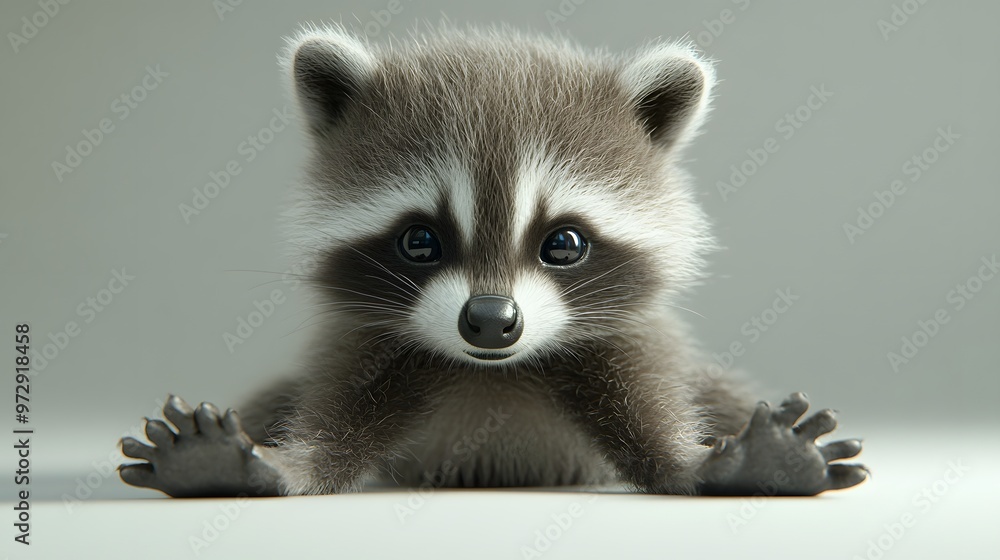 Obraz premium 30. **Charming 3D render of a baby raccoon with its tiny paws and fluffy tail