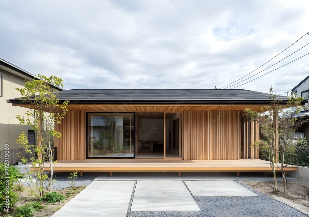 Modern Minimalist Wooden House Exterior with Sliding Glass Doors Modern Minimalist Wooden House Exterior with Sliding Glass Doors