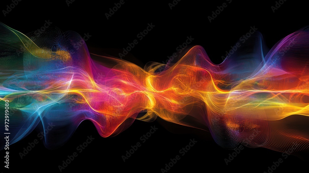 Obraz premium Abstract digital art of electromagnetic wave patterns, using vivid colors to represent different wavelengths and intensities