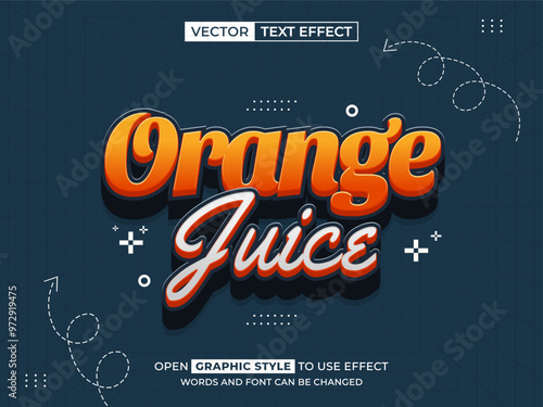 orange juice editable text, font effect, 3d text for title