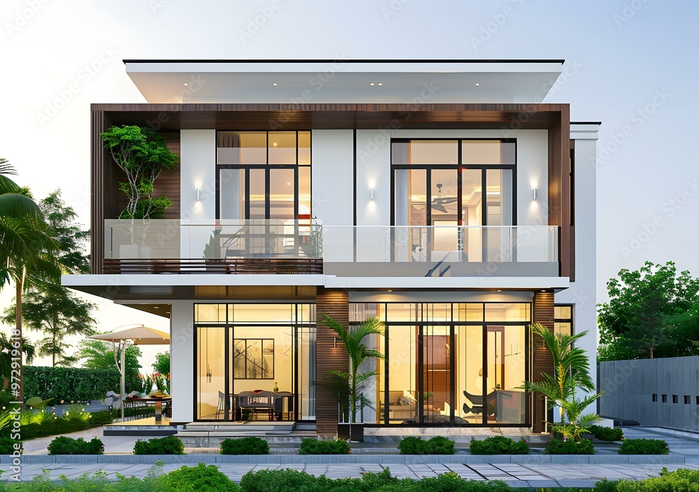 Modern Two Story Home with Balcony and Large Windows Modern Two Story Home with Balcony and Large Windows