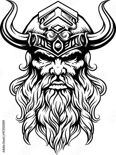 A Viking warrior or barbarian gladiator man mascot face looking strong wearing a helmet. In a retro vintage woodcut style.