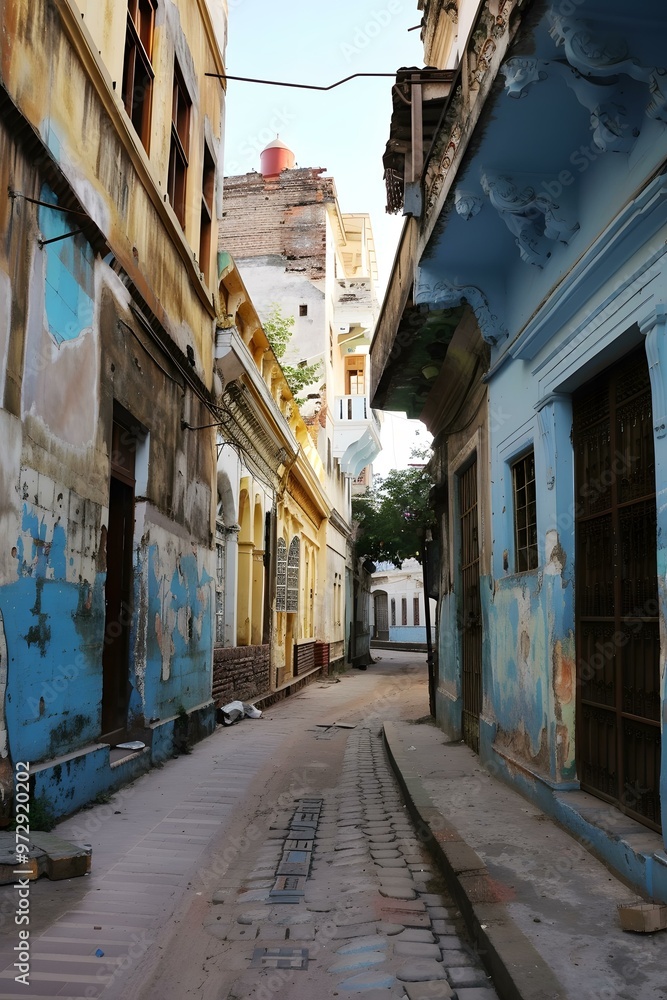 Fototapeta premium Cobblestone Street in a Colorful City