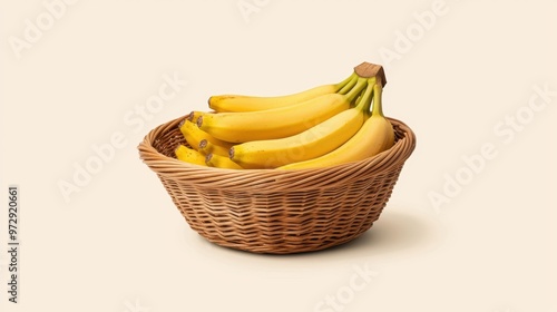 A basket of bananas sits on a white background