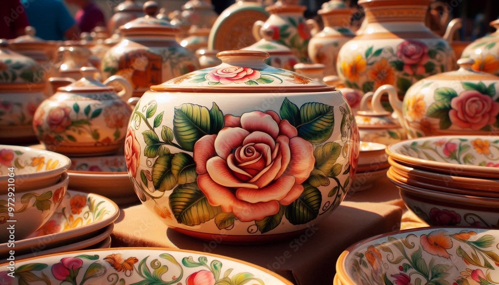 Töpferwaren mit Rosenmuster Töpferwaren mit Rosenmuster