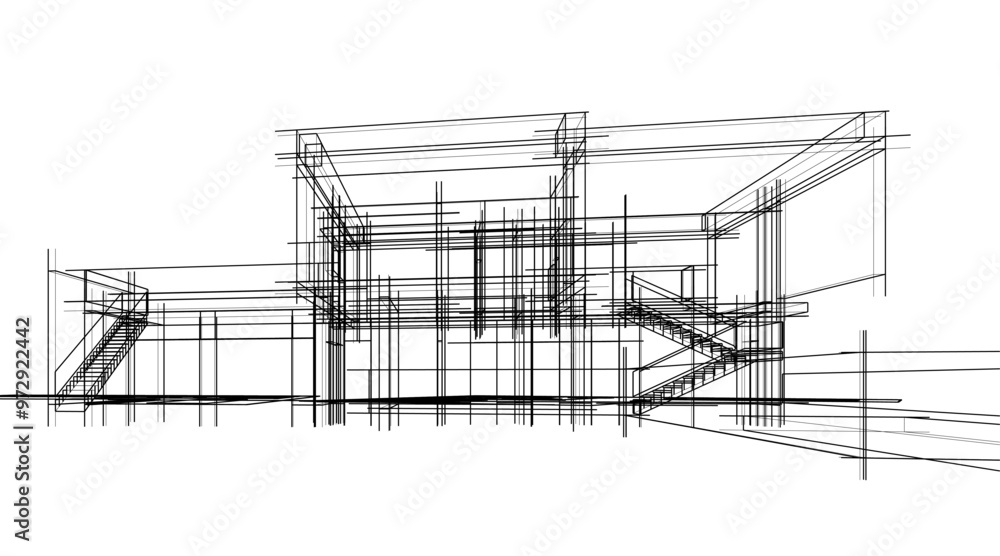 Obraz premium Building sketch architectural 3d illustration