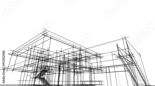 Building sketch architectural 3d illustration