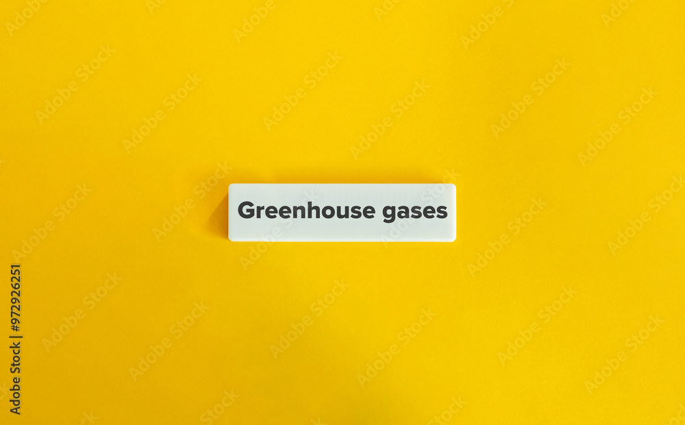 Greenhouse Gases Banner. Text on Block Letter Tile on Yellow Background. Minimal Aesthetic.
