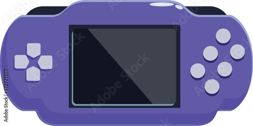 Purple handheld video game console with a blank screen, perfect for showcasing gaming or entertainment concepts