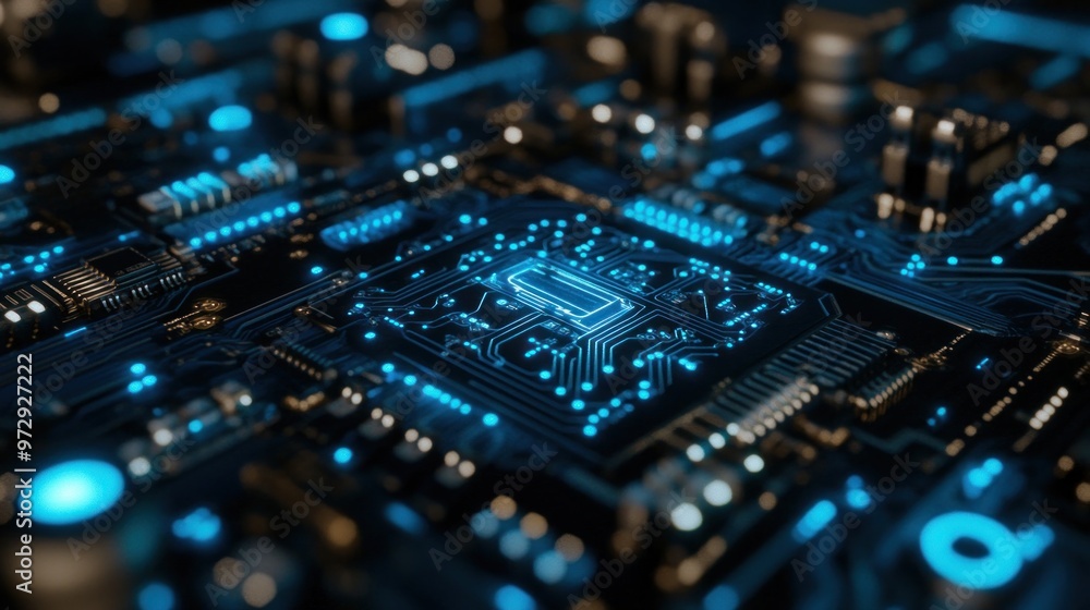 Circuit Board with Glowing Blue Lines Circuit Board with Glowing Blue Lines