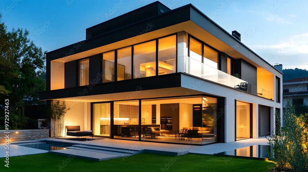 Fototapeta premium Modern House With Pool and Garden