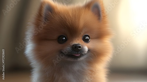 6. **3D render of a sweet, fluffy Pomeranian puppy with a cheerful expression