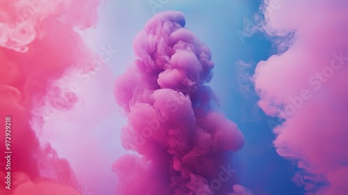 Colorful smoke swirling in pink and blue against a vibrant background, creating a dreamlike atmosphere