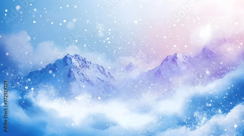 Snowy Mountain Landscape with a Soft Blue and Purple Sky