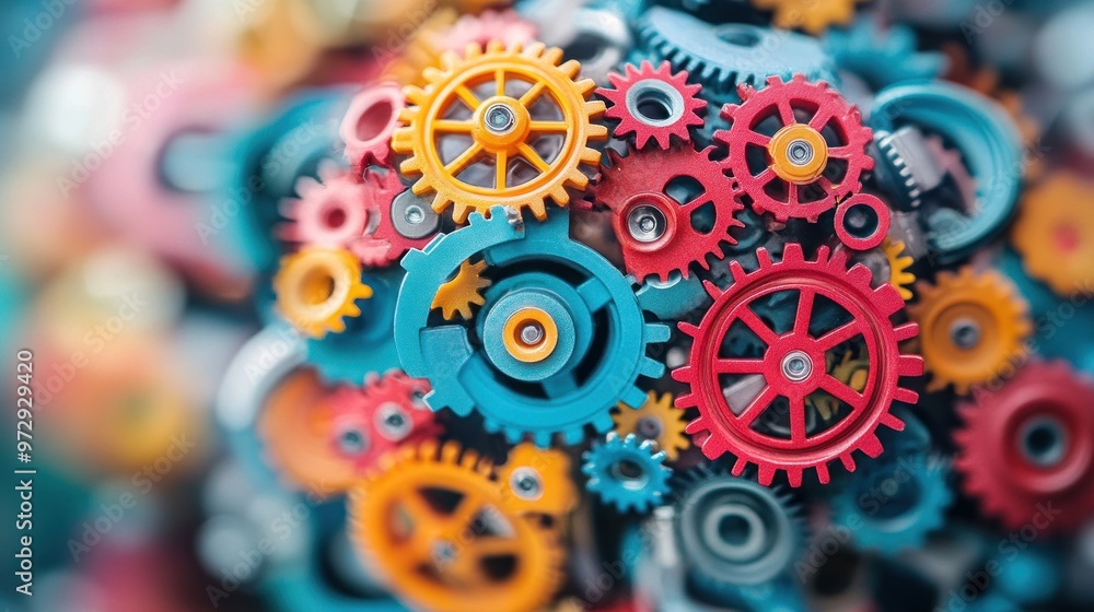A Vibrant Assembly of Gears and Cogs Captivates with Creativity and Complexity, Symbolizing the Interplay of Innovation and Mechanism A Vibrant Assembly of Gears and Cogs Captivates with Creativity and Complexity, Symbolizing the Interplay of Innovation and Mechanism