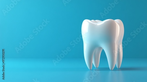 vibrant 3D representation of a healthy tooth against a blue backdrop, perfect for promoting dental clinic services and oral care education