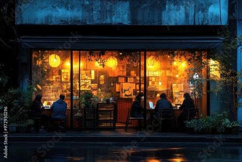 Cozy Cafe at Night, Tokyo photo