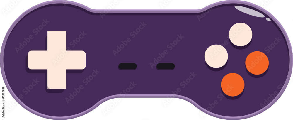 Purple game controller with orange and white buttons is illustrating the concept of gaming Purple game controller with orange and white buttons is illustrating the concept of gaming