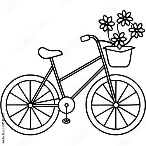 cycle with flowers outline coloring book page line art drawing